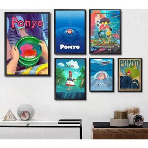 Classic Anime Ponyo on the Cliff Miyazaki Hayao Poster Wall Decor For Kids Room Home Bar Cafe decorative painting