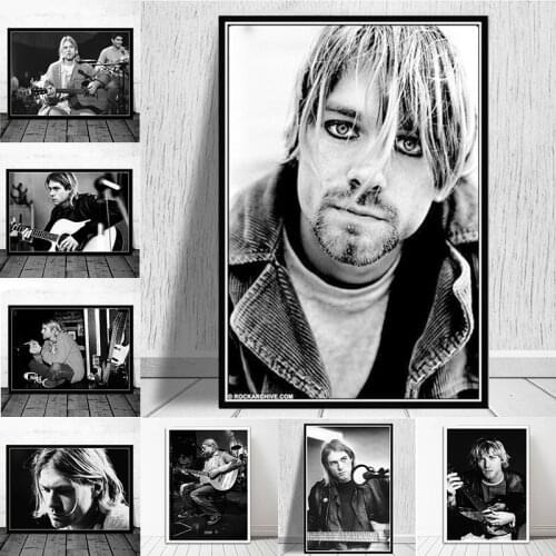 Star singer rock band canvas paintings and posters, Kurt Cobain rock art wall pictures, decorating the family living room