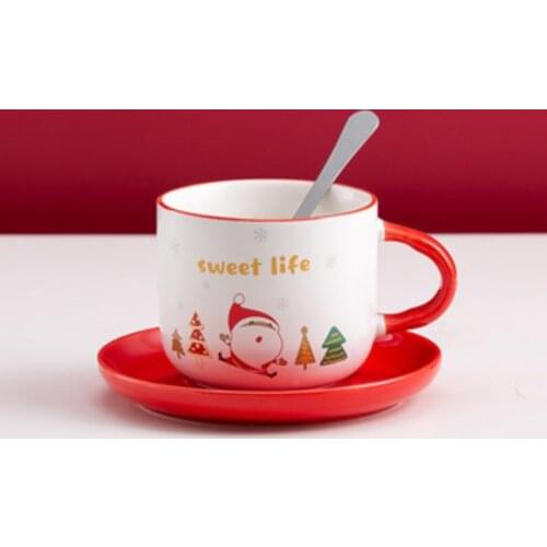 Hot Christmas Ceramic Mug with Spoon High-capacity Creative Cute Girl Cartoon Christmas Ceramic Mug Tea Cup Drinkware Gift