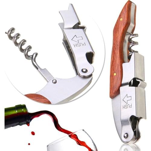 Stainless Steel Corkscrew Wine Bottle Opener Doubled Hinged Corkscrew Wine Key Beer Bottle Opener with Foil Cutter