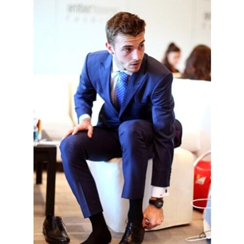 2020 Custom Groom Royal Blue Tuxedo Mens Suit with pants Slim Fit Wedding Suits for men Groomsmen terno masculino Jacket Pants