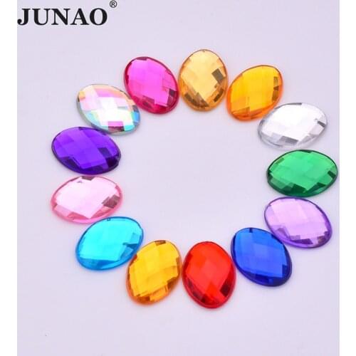 JUNAO 10*14mm Mix Color Clear AB Crystal Flatback Oval Acrylic Rhinestone Glue Crystals Stones Non Sewing Strass for DIY Crafts