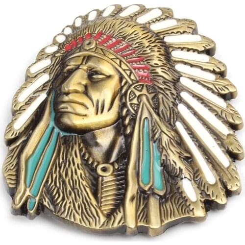 Vintage American Native Indian Chief Feather Western Badge Alloy Belt Buckle Indian Rodeo Novelty Decor Girl Men Belt Accessory