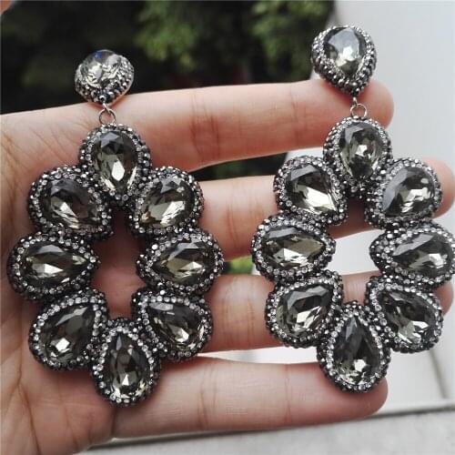 Handmade jewelry color of tea cyan water drop translucent crystal pave rhinestone big hyperbole long dangle Earrings for women