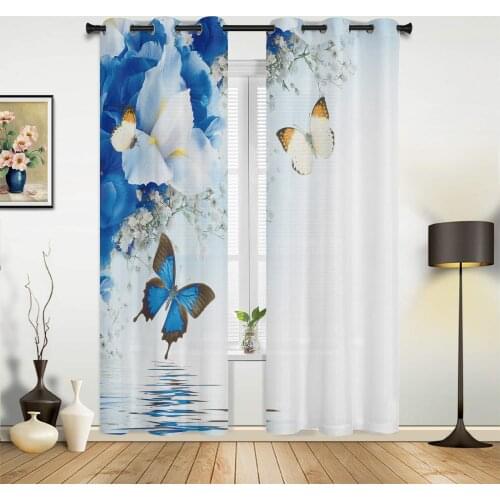 Lily Flowers Butterfly Water Surface Curtains for Bedroom Kitchen Window Treatments Valance Curtains for Living Room