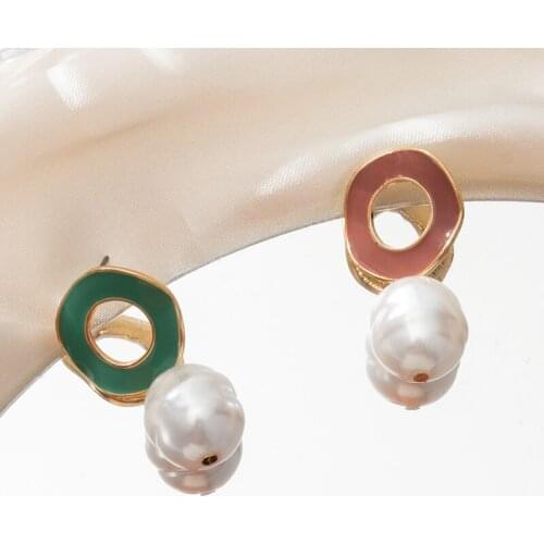 New Fashion Korean Pearl Hanging Earrings For Women Statement red Green Colour Dangle Earings 2021 Trend Party Unique Jewelry