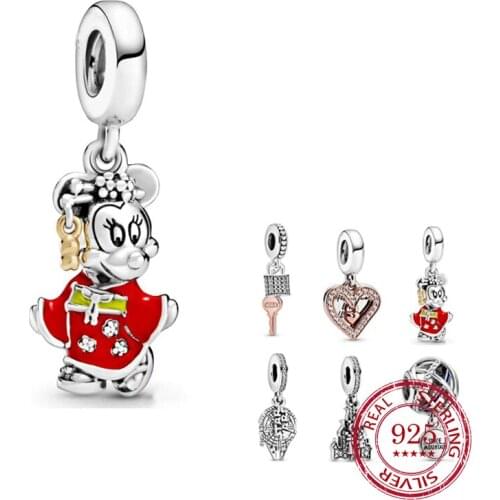 100% 925 Sterling Silver 1:1 Minnie New Charms Pendant for Bead Bracelet Women Jewelry Charm Dangles for Jewelry Making