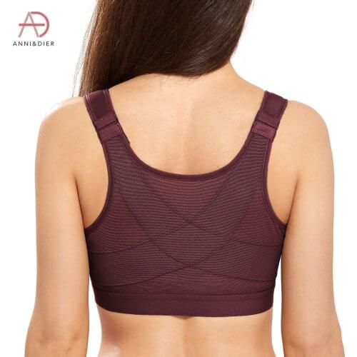 Womens Full Coverage Front Closure Wire Free Non-padded Back Support Bra