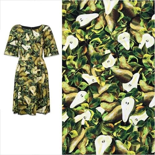 The Pear Print Multicolor Stretch Polyester Cady Linen Fabric for Woman Summer Dresses Skirts Blouse Sewing DIY-AF742