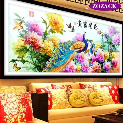 3 Sizes Needlework,DIY DMC chinese Cross stitch,Embroidery kit,Flowers Fortune peace bird print pattern peacock Wall Home decor