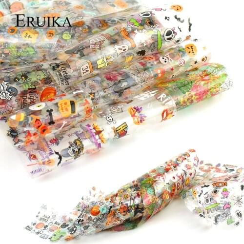 10pcs Halloween Transfer Foils Pumpkin Skull Slide Sticker Polish Decal Adhesive Nail Art Foil Set Nail Designs