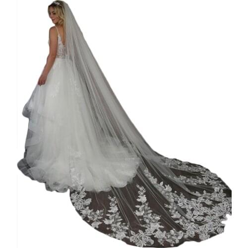 2021 Cathedral Bridal Veils Wedding Accessories Studio Photo Taking With Hair Combs Custom Made Long Lace Appliques Veils