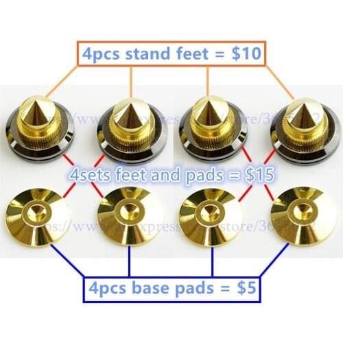 4Sets or 4PCS speakers Stand Feet Foot Pad M28*26 Pure copper gold loudspeaker box Spikes Cone Floor Foot Nail