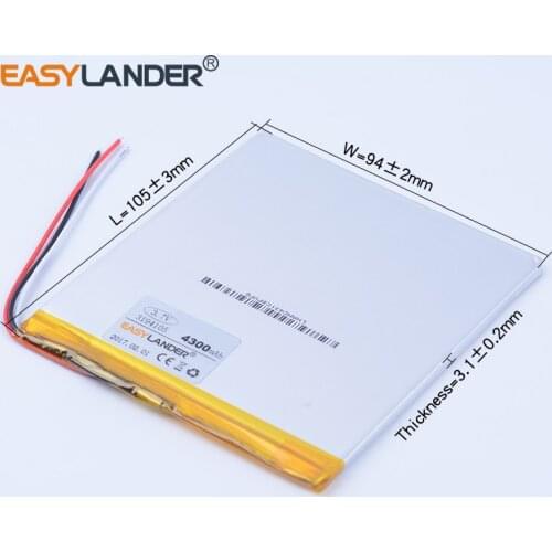 4300 mah tablet pc battery Lithium Polymer Li-Po li ion Rechargeable Batteries cells 3194105 3.7v FOR CHUWEI VI8 onda v820 v80