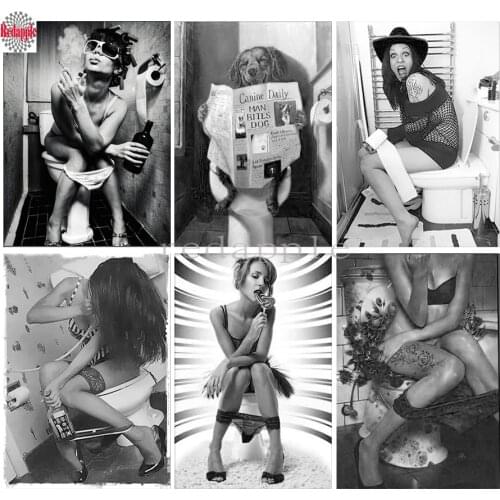 5D DIY diamond embroidery woman,dog,toilet,full 3d diamond painting Cross Stitch Rhinestone mosaic painting Bathroom Room Decor