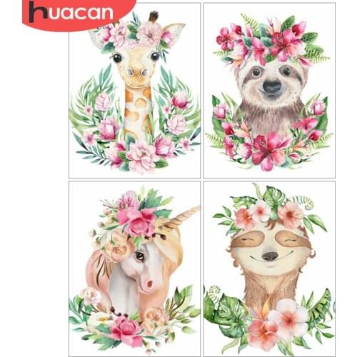 HUACAN Full Drill Diamond Painting Animal Sloth Cross Stitch Diamond Embroidery Flowers Home Decor Wall Decoration