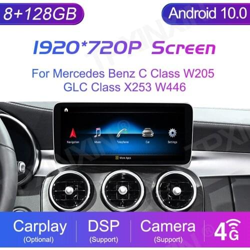 12.3inch 128GB Android 10 Car Radio For Mercedes Benz C Class W205 GLC Class X253 W446 GPS Multimedia Navigation Player Carplay