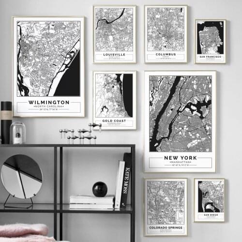 Black White New York City Satellite Map Wall Art Canvas Painting Nordic Posters And Prints Wall Pictures For Living Room Decor