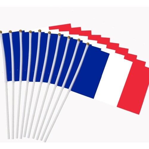 14x21cm 10pcs The French flag hand waving flags with Plastic Flagpoles Activity parade Sports Home Decoration NC012