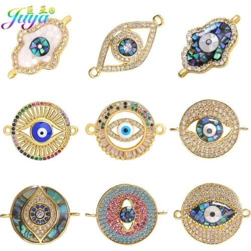 Juya DIY Cowrie Shell Fatima Hamsa Turkish Eye Jewelry Making Accessories Supplies Gold Enamel Greek Evil Eye Charms Connectors