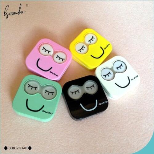 Lymouko New Design Smiling Face Pocket Contact Lens Case for Women Gift with Mirror Lenses Box