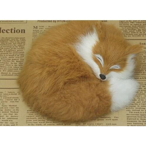 A small cute small sleeping simulation fox toy beautiful fox doll resin&fur yellow doll gift about 14x5cm 2059