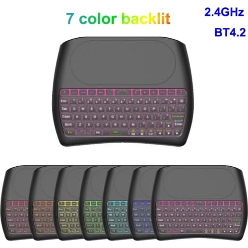7 color Backlit D8 Pro 2.4Ghz Wireless Mini Keyboard English Russian Air Mouse Touchpad Controller for Android TV BOX PC i8 plus