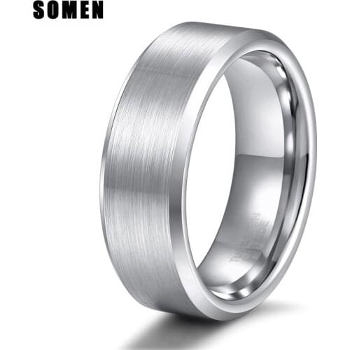 8mm Mens Brushed Tungsten Carbide Ring Engagement Rings Male Polished Beveled Edges Wedding Band Fashion Jewelry