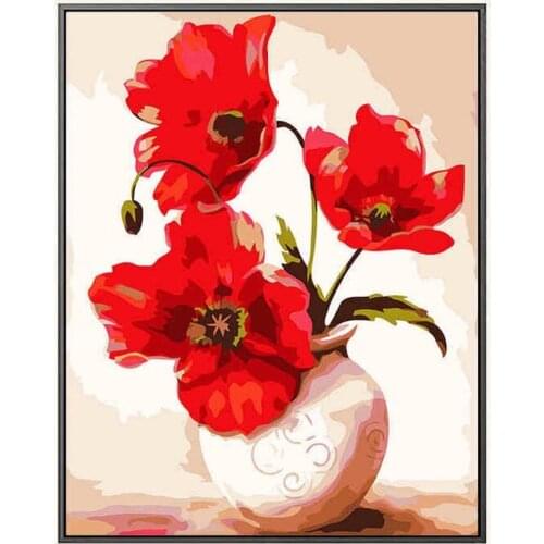 Paint By Number Kit Flower Red Flower Painting Red Flower Painting Oil Flower Paintings On Canvas Diy And Oil Painting On Canvas