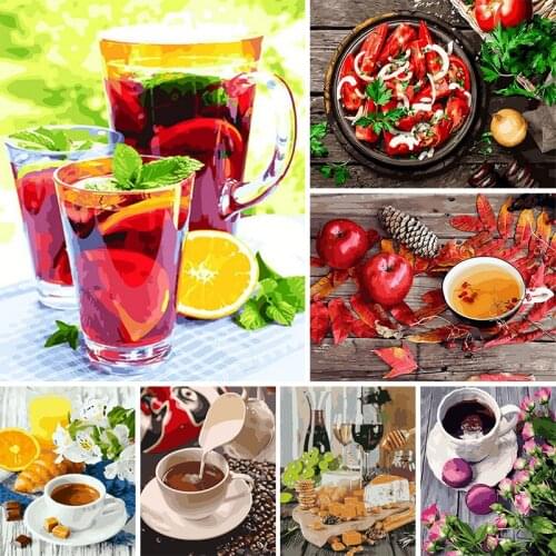 FSBCGT Painting By Number Coffee Cup Fruit Kits DIY Oil Paint By Numbers Hand Painted On Canvas Home Wall Art Decor