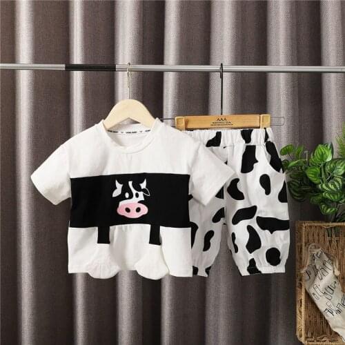 New Baby Boys Girls Summer Cotton Clothes Children T Shirts Cartoon Cow Shorts 2Pcs/sets Infant Kids Fashion Toddler Tracksuits