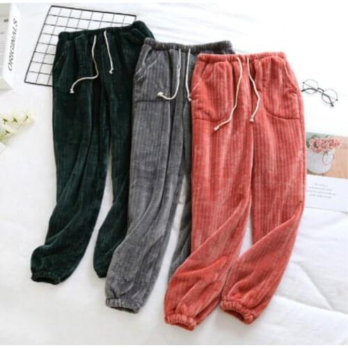 Autumn Winter Warm Pajama Pants Women Men Flannel Counple Outwear Casual Pants Thick Homewear Sleepwear Pants Comfort Nightwear