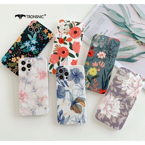 Flowers Fully Protected Lens Phone Case for iPhone 12 11 Pro Max XR Xs Soft Matte Floral Cute Case for iPhone 7 8 Plus Cover Hot