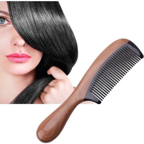 Pro Natural Ox Horn Green Sandalwood Fragrant Comb Wooden Handle Combs Hair Care