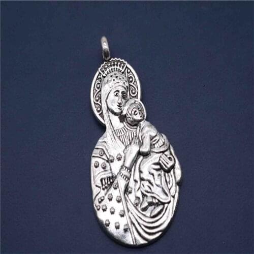 Religious Jesus Cross Medal. Santa Ana and Young Christ, and Virgin and Baptist St. John