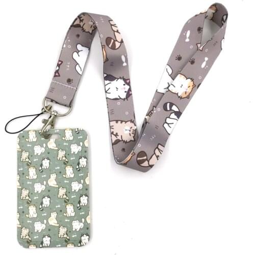 Cartoon Cat Animals Fashion Lanyard ID Badge Holder Bus Pass Case Cover Slip Bank Credit Card Holder Strap Card Holder Gifts