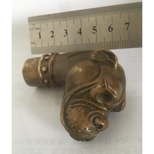 SHUN Chinese Old Bronze Hand Carved Dog Statue Cane Walking Stick Head