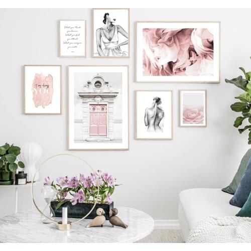Modern Fashion Pink Peonies Rose Posters Prints Silk Dress Canvas Painting Quote Wall Art Pictures Livingroom Romantic Decor