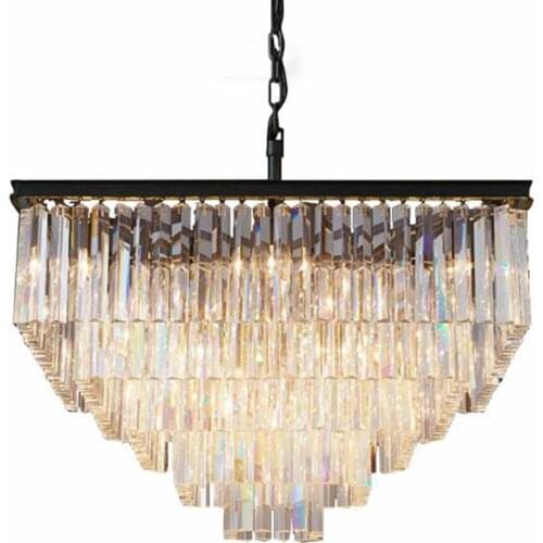 Modern Square Crystal Chandeliers Light Fixture K9 Crystal Drop Lamp Suspension Lamp for Hotel living room
