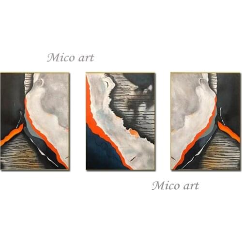 Modern Living Room Decor Abstract 3 Panels Canvas Oil Painting 100% Hand Painted Abstract Black And White New Canvas Wall Art