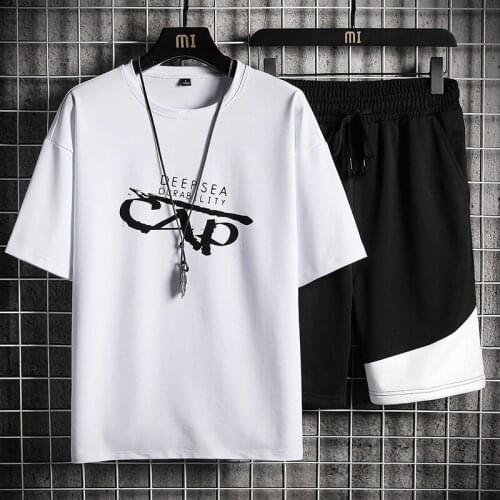 Casual Mens Sets Summer Tracksuit Men Print Short Sleeve T-shirt +Shorts Breathable Short Set Fashion Sportswear Male 2 Piece