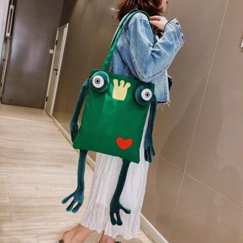 Japanese-style Harajuku Funny Cartoon Big Frog Shoulder Bag Cute GIRLS Students Hand Canvas Bag Womens