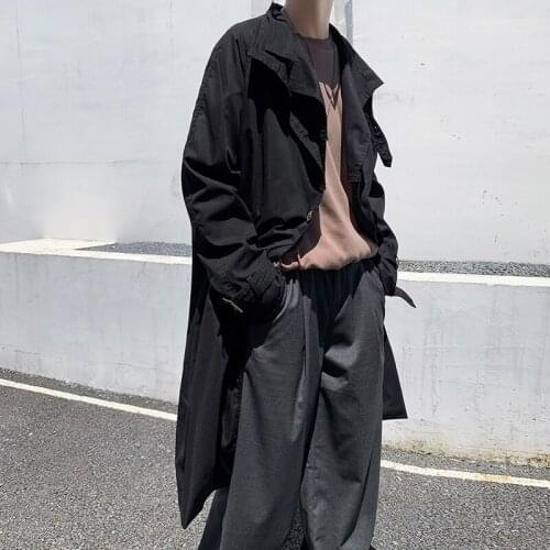 Green Black Trench Coat Mens Fashion Casual Long Coat Men Streetwear Korean Loose Oversized Windbreaker Jacket Mens Overcoat