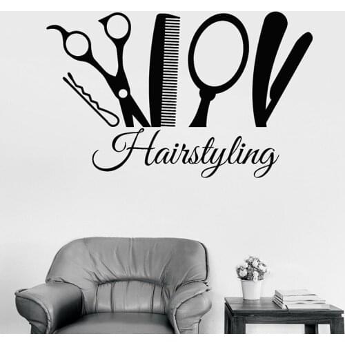Hairstyling Wall Decal Stylist Barber Tools Door Window Vinyl Stickers Hair Beauty Salon Barber Shop Interior Decor Mural E718