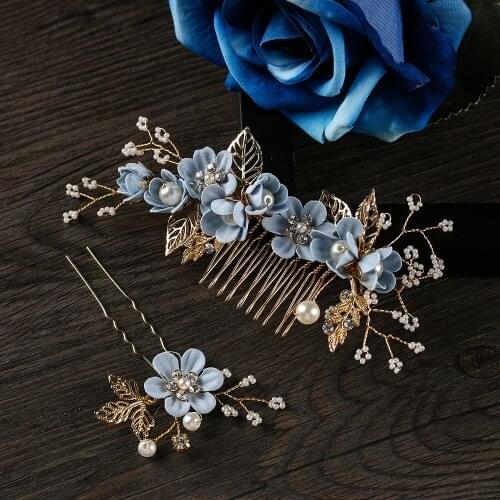 Women Multicolor Flower Hair Combs Headdress Prom Bridal Wedding Hair Accessories Gold Leaves Hair Pins Hair Jewelry
