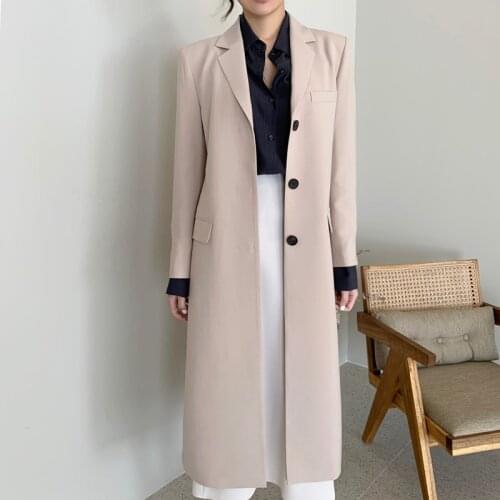 South Korea chic autumn new French elegant suit collar single breasted straight over knee mid-length windbreaker suit coat women