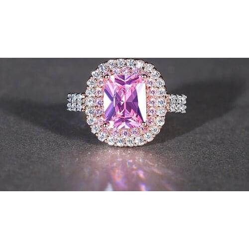 Top Quality Luxury Champagne Pink&yellow Color Square Simulated Zircon Jewelry Crystals Ring for Women