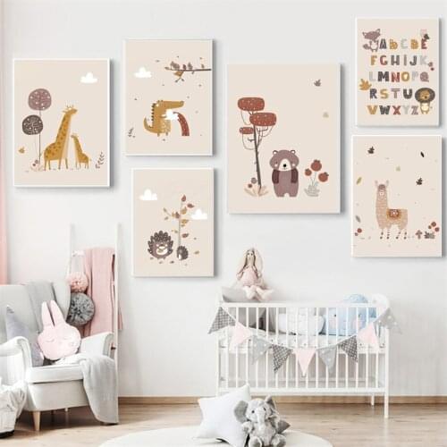 Giraffe Llama Crocodile Bear Alphabet Wall Art Canvas Painting Nordic Posters And Prints Wall Pictures For Baby Kids Room Decor