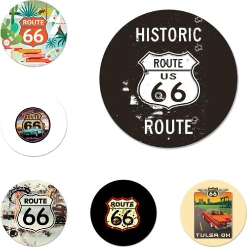 58mm Travel America Route 66 Icons Pins Badge Decoration Brooches Metal Badges For Backpack Decoration