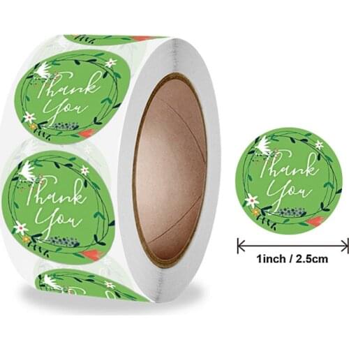 1Inch/500pcs Green Flowers Thank You Stickers Sealing Labels for Birthday Weddings Giveaways and Small Business Shipping Sticker